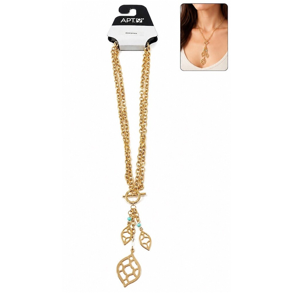 Apt. 9 Convertible Lariat Necklace Gold Tone Leaf Charms Turquoise Beads cute